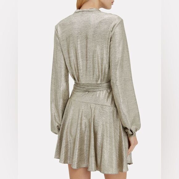 PatBo Metallic Cara Lame Wrap Mini Dress. Gold/Silver. Size XS. - Picture 2 of 9